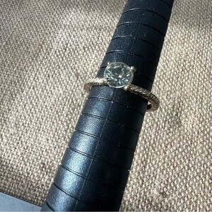 Silver tone rhinestone faux crystal engagement ring statement square size 7